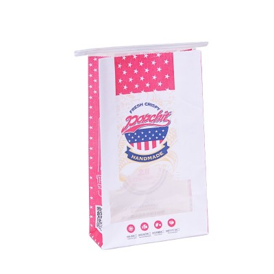 OEM Block Bottom Bags Tin Tie White Paper bags with Opp Window For Snack