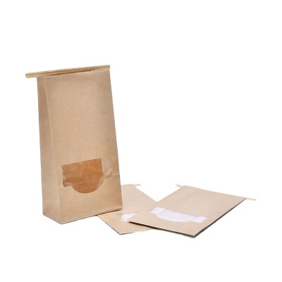 High quality custom printed stand up kraft paper flat bottom coffee bag with valve tin tie