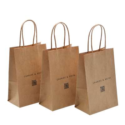 wholesale 120g kraft shopping paper bag with flat handle for supermarket