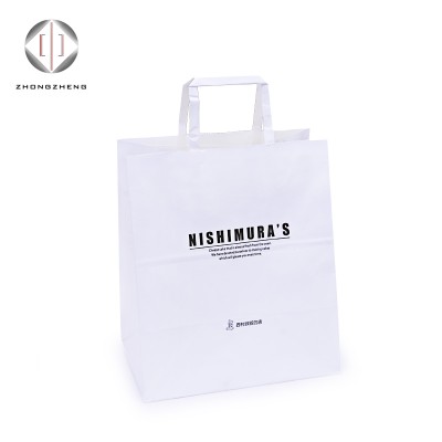 Cheap Price Custom Printed Grocery Take Away Food Flat Handle White Kraft Paper Carrier Bag