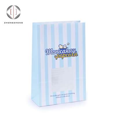 Wholesale recycled customized design square bottom white kraft food paper bag with clear window for snack