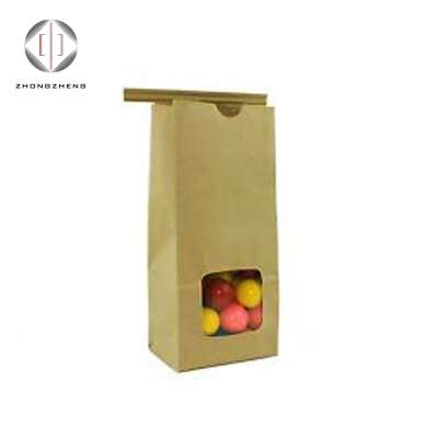 food grade heat seal customized recyclable brown kraft paper bag with clear window