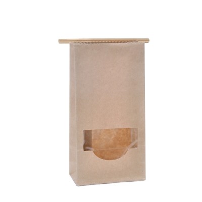 Tin tie square bottom brown kraft paper bag for for fried food packing with window