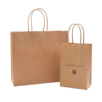 High quality custom logo  Recyclable shopping gift kraft paper grocery bag Brown kraft paper bag with handle